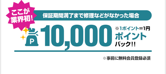 保証期間満了まで修理などがなかった場合、10000ポイントバック!