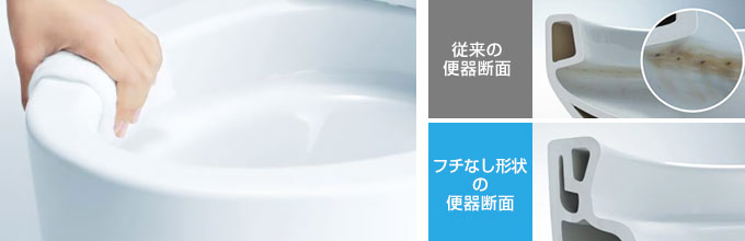 TOTOトイレ:フチなし形状