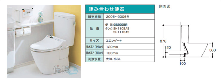 TOTOトイレ:壁排水 CS200BP/SH110BAS/SH111BAS