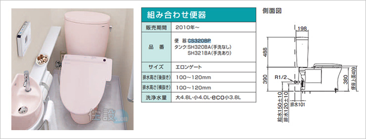 TOTOトイレ:壁排水 CS320BP/SH320BA/SH321BA