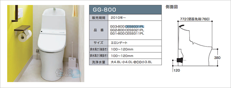 TOTOトイレ:壁排水 CES9331PL(GG3-800)/CES9321PL(GG2-800)/CES9311PL(GG1-800)