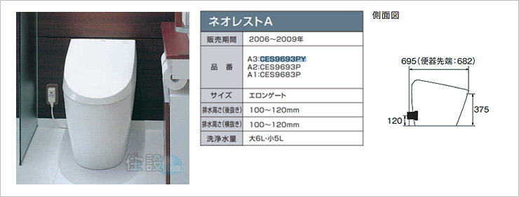 TOTOトイレ:壁排水 CES9693PY(A3)/CES9693P(A2)/CES9683P(A1)